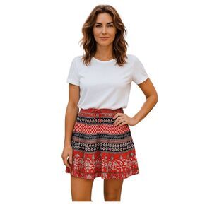 Raga Canyon Horizon Bohemian Print Mini Skirt Pull-On S